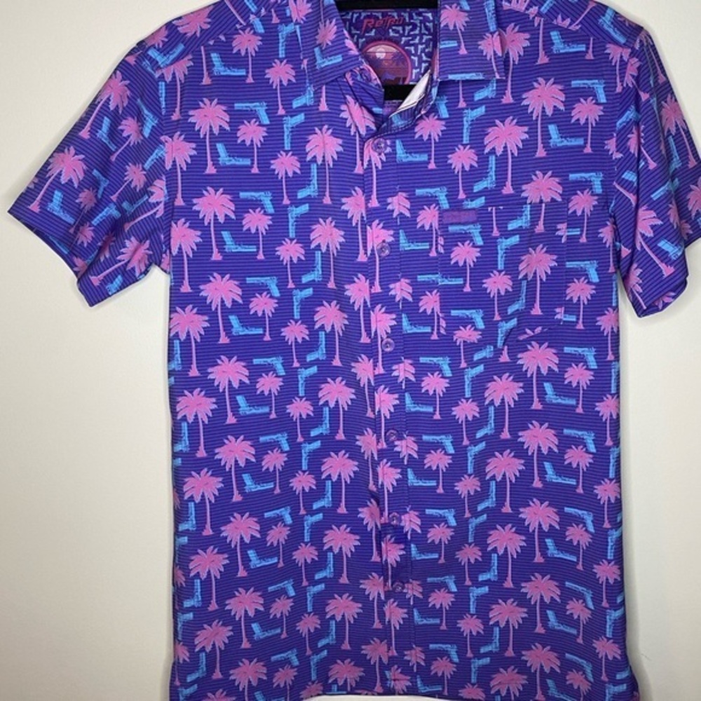 Retro Rifle Mens XS Rising Palm Short Sleeve Hawaiian Print Shirt Purple